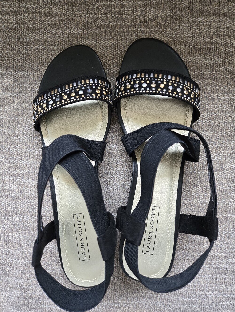 Laura Scott Black Sandals with Gold & Silver Stud Accents, 11